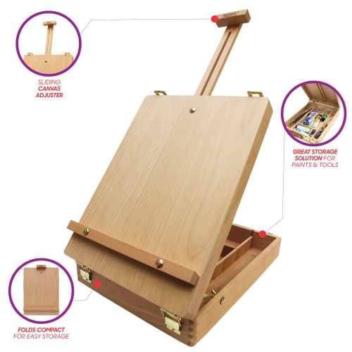 Mont Marte Adjustable Table Top Wood Box Easel, Portable Art Sketch Easel for Painting, Holds Canvases up to 20.4”in..
