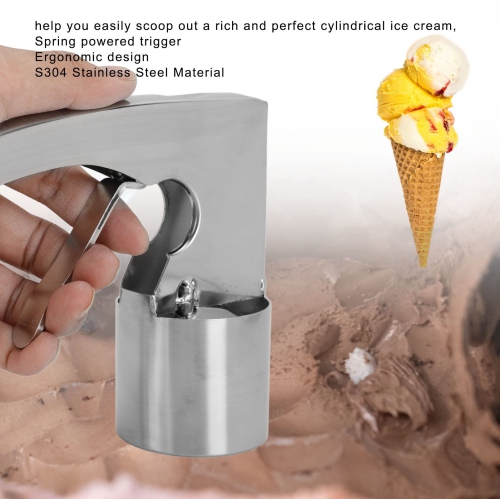 Old Time Ice Cream Scooper, S304 Stainless Steel Cylinder Ice Cream Scoop Cylinder Ergonomic Design Adjustable Thickness