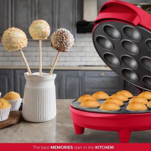 Holstein Housewares Red Cake Pop Maker - Makes 12 Cake Pops Non-Stick Coating Perfect for Birthday and Holiday Parties