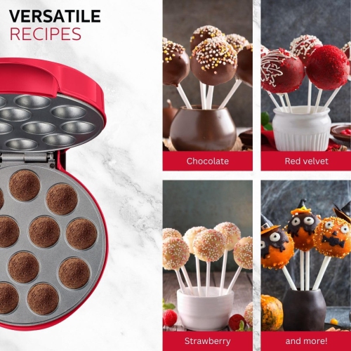 Holstein Housewares Red Cake Pop Maker - Makes 12 Cake Pops Non-Stick Coating Perfect for Birthday and Holiday Parties