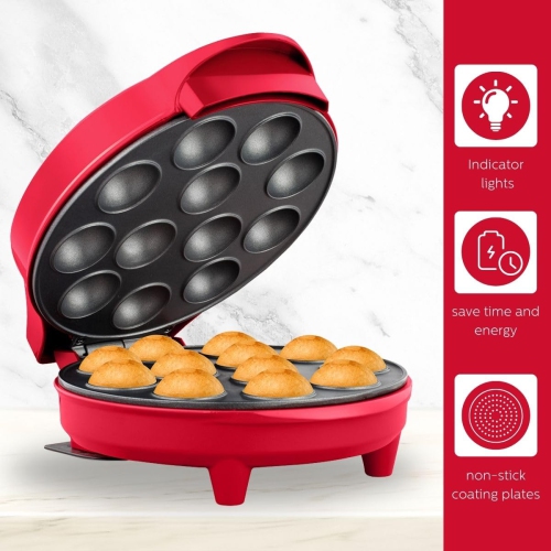 Holstein Housewares Red Cake Pop Maker - Makes 12 Cake Pops Non-Stick Coating Perfect for Birthday and Holiday Parties