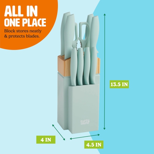 Tasty Kitchen Knife Set with Block, Cutlery Set Includes Chef, Bread, Utility, Paring, Steak Knives & Shears, 10-Piece..