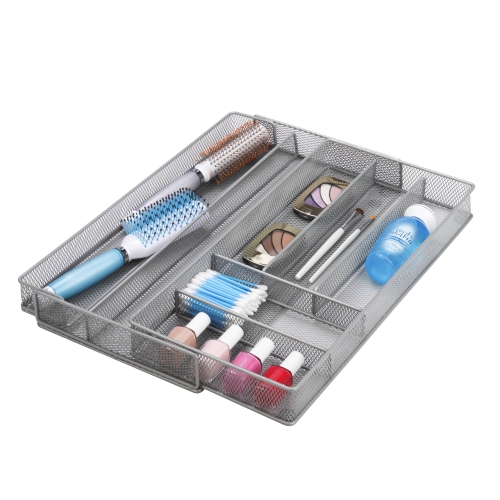 Honey-Can-Do KCH-02163 Steel Mesh 7-Compartment Expandable Utility Drawer Organizer, Silver