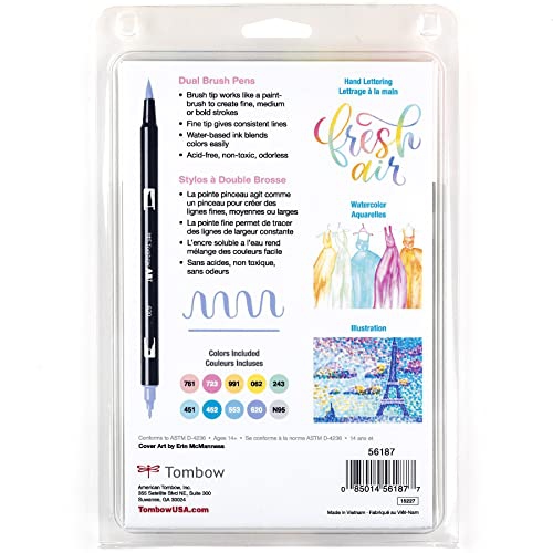Tombow 56187 Dual Brush Pen Art Markers, Pastel, 10-Pack. Blendable, Brush and Fine Tip Markers