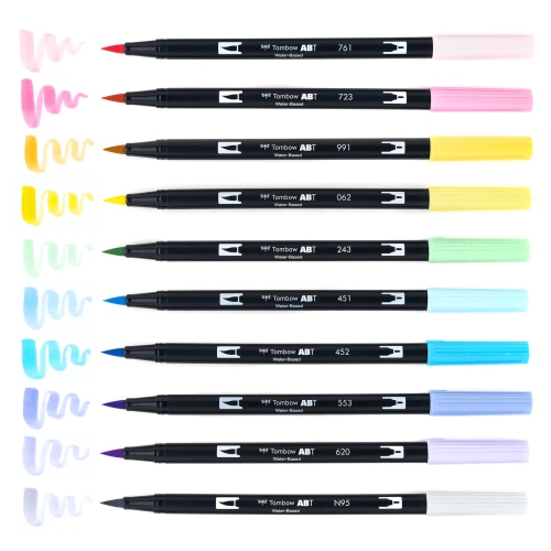 Tombow 56187 Dual Brush Pen Art Markers, Pastel, 10-Pack. Blendable, Brush and Fine Tip Markers