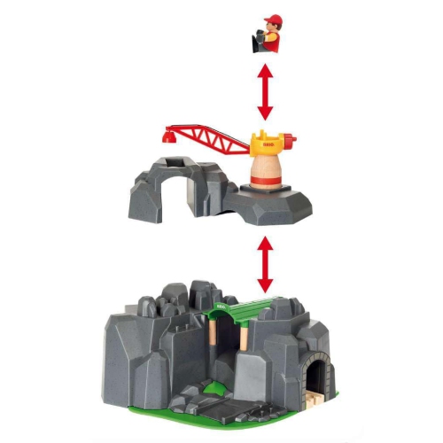 BRIO 63388900 World - 33889 Crane & Mountain Tunnel | 7 Piece Toy Train Accessory for Kids Ages 3 and Up