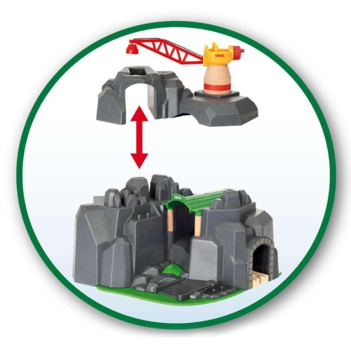 BRIO 63388900 World - 33889 Crane & Mountain Tunnel | 7 Piece Toy Train Accessory for Kids Ages 3 and Up