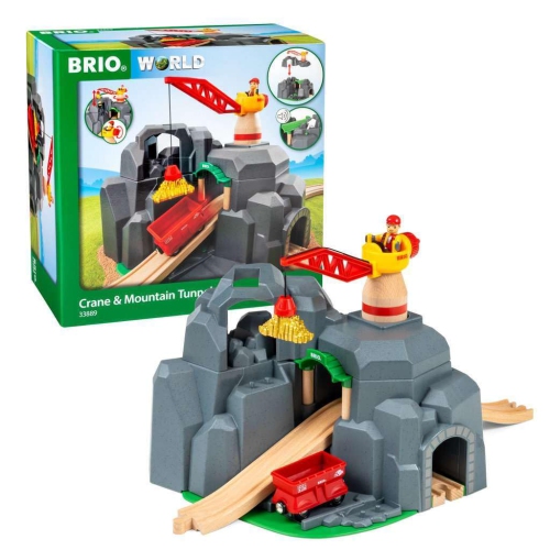 BRIO 63388900 World - 33889 Crane & Mountain Tunnel | 7 Piece Toy Train Accessory for Kids Ages 3 and Up