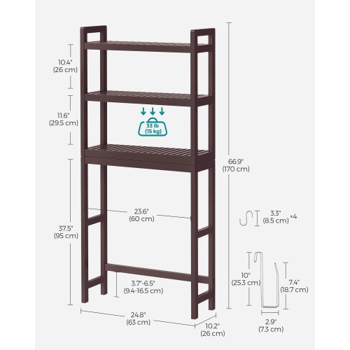 SONGMICS – Rangement pour toilettes, porte-toilette, tablette ajustable, brun UBTS01BR