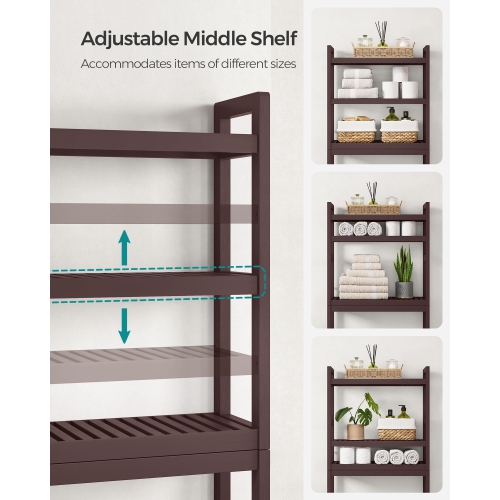 SONGMICS – Rangement pour toilettes, porte-toilette, tablette ajustable, brun UBTS01BR