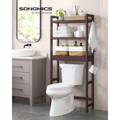 SONGMICS – Rangement pour toilettes, porte-toilette, tablette ajustable, brun UBTS01BR