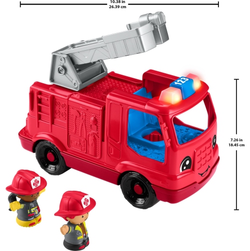 Fisher-Price Little People Toddler Toy Fire Truck Musical Push-Along Vehicle with 2 Figures for Pretend Play Ages 1+ Y..