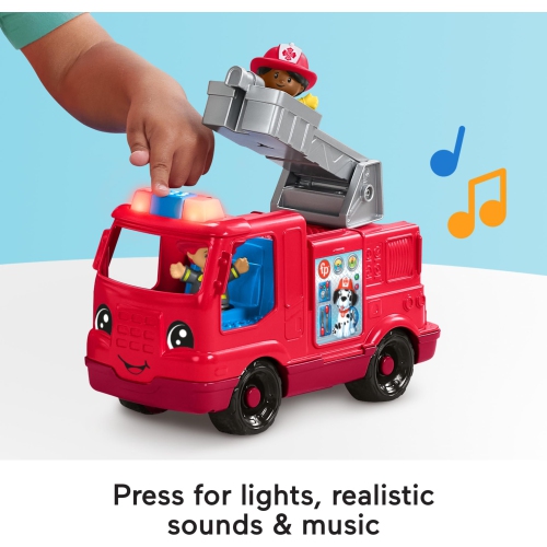 Fisher-Price Little People Toddler Toy Fire Truck Musical Push-Along Vehicle with 2 Figures for Pretend Play Ages 1+ Y..