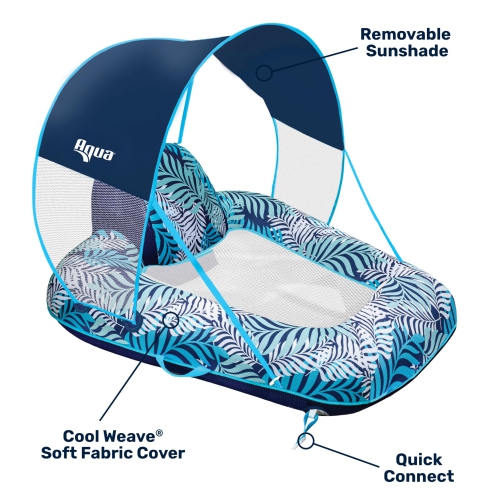 New Aqua Zero Gravity Pool Chair Float with Sunshade Canopy and Cup Holder – Blue Fern