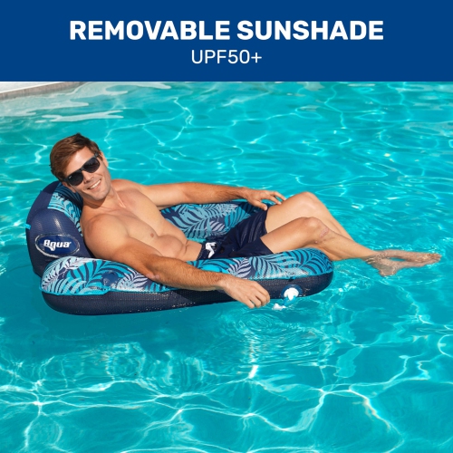 New Aqua Zero Gravity Pool Chair Float with Sunshade Canopy and Cup Holder – Blue Fern