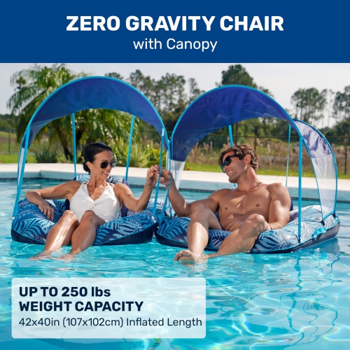 New Aqua Zero Gravity Pool Chair Float with Sunshade Canopy and Cup Holder – Blue Fern