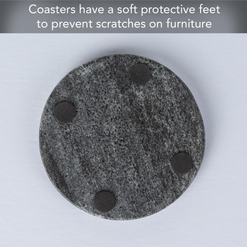 Thirstystone 4 Pack Natural Black Marble Round Coasters 4" Diameter Elegant Heat Tolerant