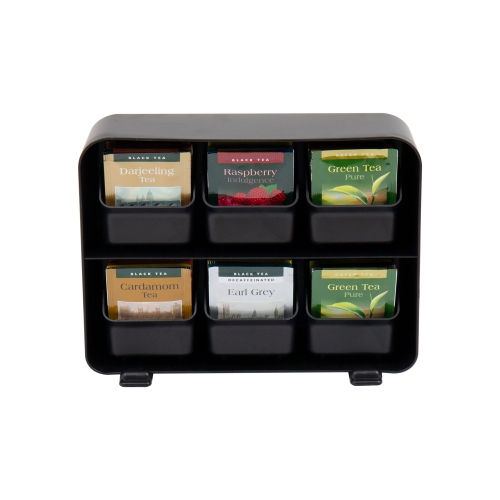 Mind Reader Tea Bag Organizer, Tea Station Organizer, Countertop Storage, Kitchen, Plastic, 8.3L x 26W x 19.7H cm, Black