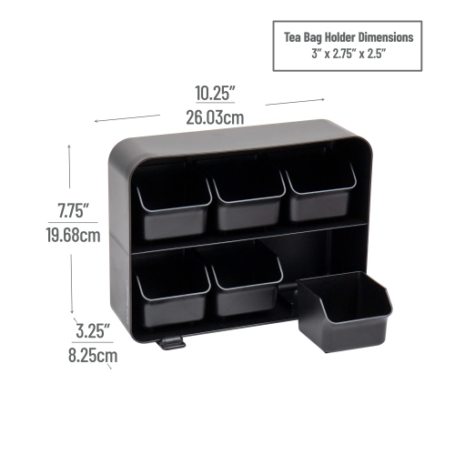 Mind Reader Tea Bag Organizer, Tea Station Organizer, Countertop Storage, Kitchen, Plastic, 8.3L x 26W x 19.7H cm, Black