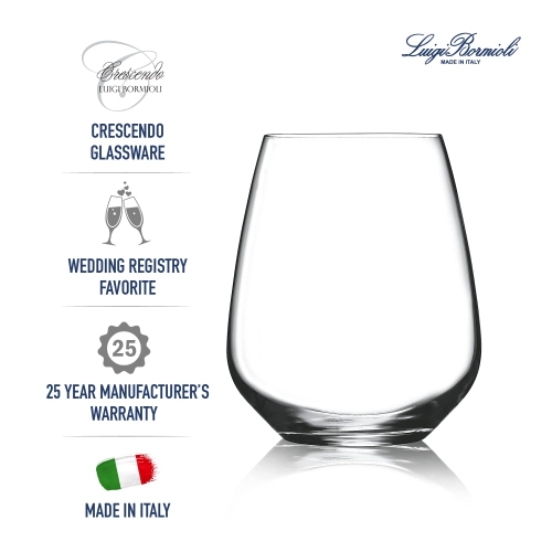 Ensemble de 4 verres à vin sans pied Luigi Bormioli Crescendo Crescendo 23,25 oz, verre Son-hyx cristal, fabriqué en Italie.