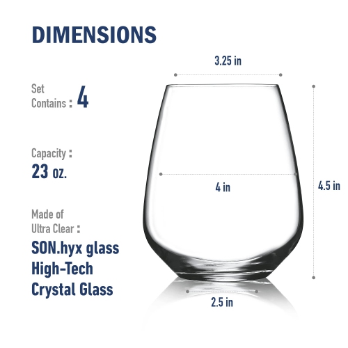 Ensemble de 4 verres à vin sans pied Luigi Bormioli Crescendo Crescendo 23,25 oz, verre Son-hyx cristal, fabriqué en Italie.