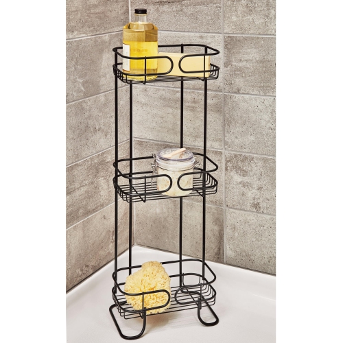iDesign Neo Bathroom Shelf Caddy, Three Shelves - Matte Black 6.3" x 9.8" x 26.1"