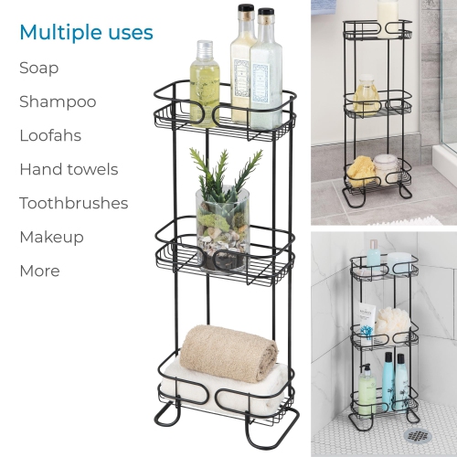 iDesign Neo Bathroom Shelf Caddy, Three Shelves - Matte Black 6.3" x 9.8" x 26.1"