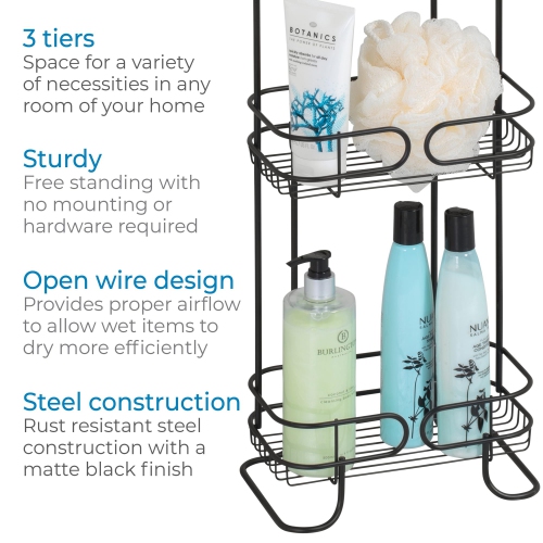 iDesign Neo Bathroom Shelf Caddy, Three Shelves - Matte Black 6.3" x 9.8" x 26.1"