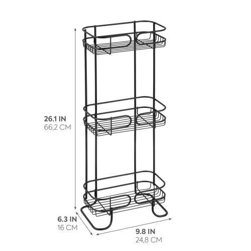 iDesign Neo Bathroom Shelf Caddy, Three Shelves - Matte Black 6.3" x 9.8" x 26.1"