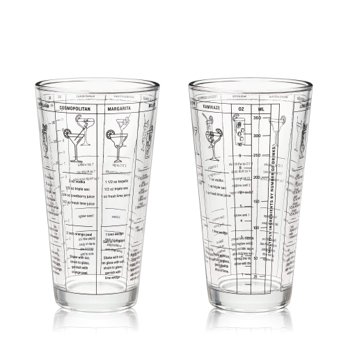 True Glass Cocktail Shaker with Cocktail Recipes, Clear Glass Shaker with Strainer, 13.5 oz