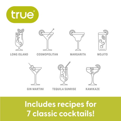 True Glass Cocktail Shaker with Cocktail Recipes, Clear Glass Shaker with Strainer, 13.5 oz