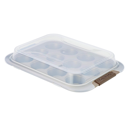 Anolon 12 Cup Advanced Bronze Nonstick Bakeware Muffin Pan with Silicone Grips, Brown