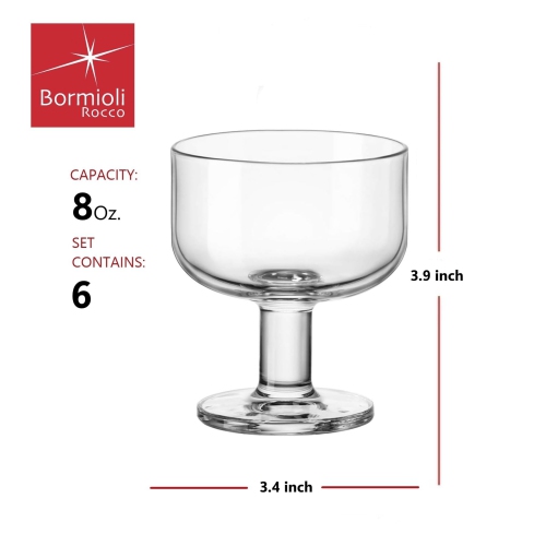 Bormioli Rocco – Ensemble Hosteria de 6 tasses à dessert empilables, 8 oz Verre trempé transparent, fabriqué en Italie.