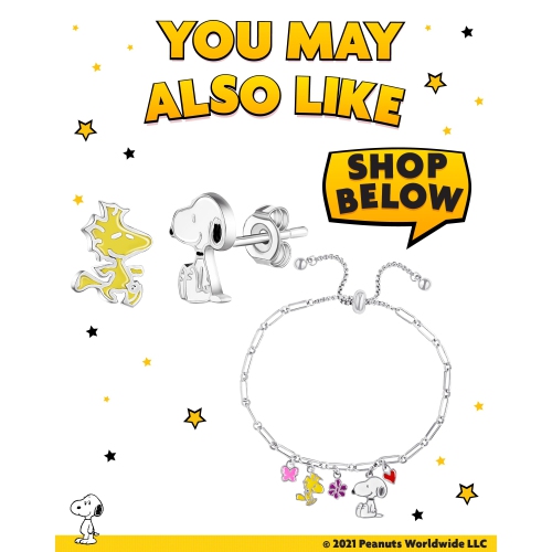 Peanuts Womens Snoopy and Woodstock Red Crystal Heart Necklace 18" - Silver Plated Snoopy Necklace - Official License