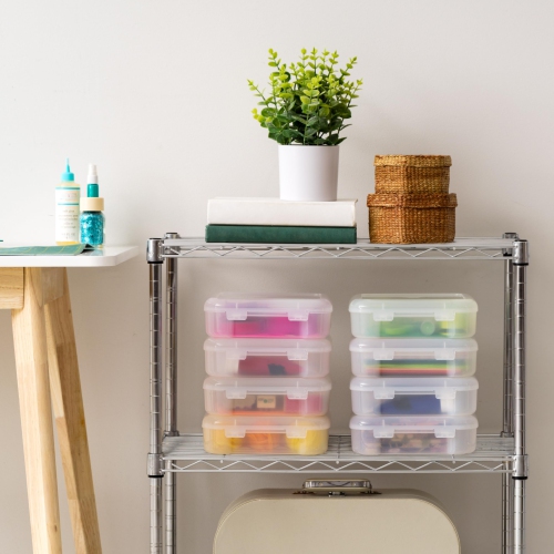 IRIS USA 8 Pack Clear Scrapbook Paper Storage Boxes, Portable Craft and Art Project Case for 6 x 6 Photos, Plastic Sto..