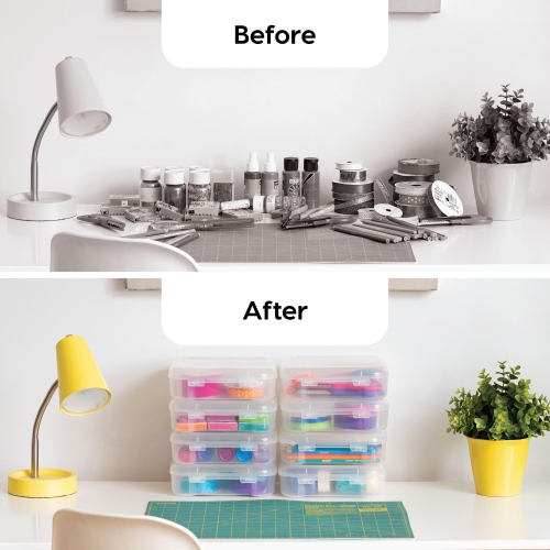 IRIS USA 8 Pack Clear Scrapbook Paper Storage Boxes, Portable Craft and Art Project Case for 6 x 6 Photos, Plastic Sto..