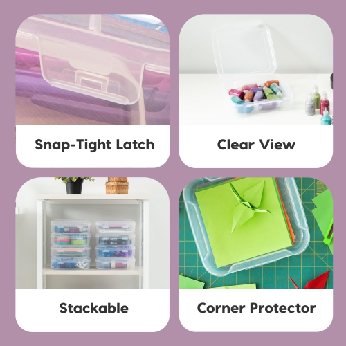 IRIS USA 8 Pack Clear Scrapbook Paper Storage Boxes, Portable Craft and Art Project Case for 6 x 6 Photos, Plastic Sto..