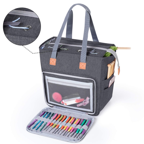 Luxja Knitting Tote Bag, Yarn Storage Bag for Carrying Projects, Knitting Needles, Crochet Hooks and Other Accessories..