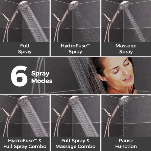 Pfister HydroFuse Handheld Shower Head, Hose Included, 6-Function, 1.75 GPM, Spot Defense Brushed Nickel Finish, 016WS..