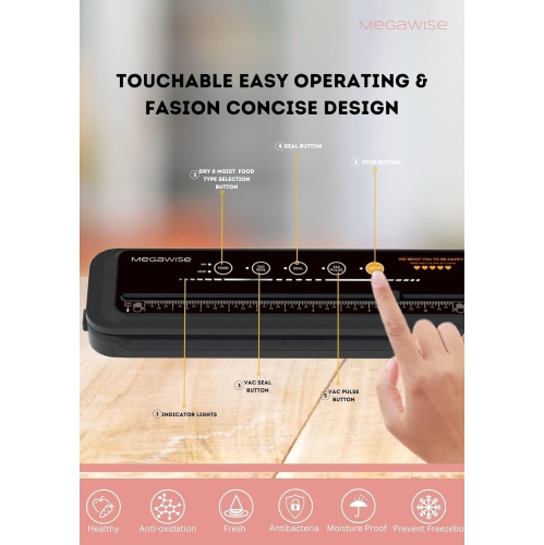 MegaWise Powerful and Compact Vacuum Sealer Machine One-Touch Automatic Food Sealer