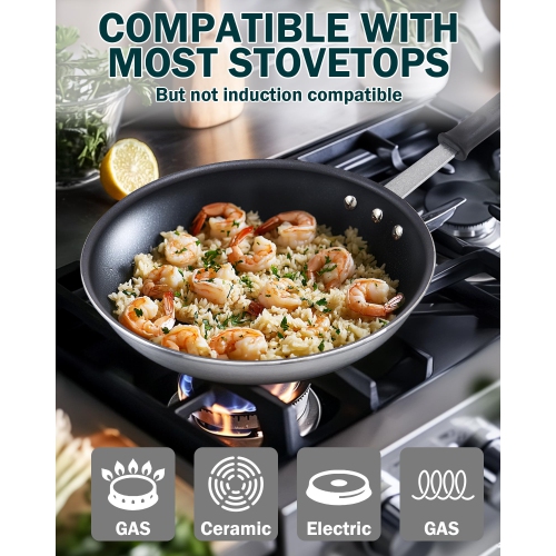 Cooks Standard Professional Aluminum Nonstick Restaurant Fry Pan 8-Inch, Durable Heavy Duty Skillet Pan, Woks,Metalic