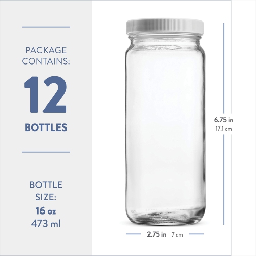 Paksh Novelty Glass Mason Jar with Airtight Lid – 16 Oz BPA-Free Reusable Wide Mouth Drinking Bottle 12 Pack