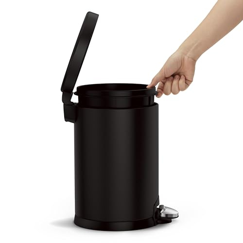 simplehuman 4.5 Liter / 1.2 Gallon Round Bathroom Step Trash Can, Matte Black