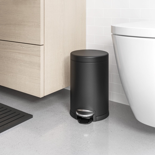 simplehuman 4.5 Liter / 1.2 Gallon Round Bathroom Step Trash Can, Matte Black