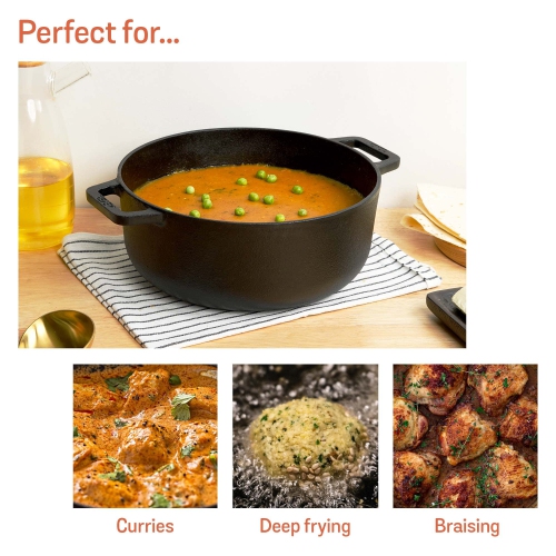 Meyer - Pre-Seasoned Cast Iron Sauteuse with Lid, Induction Cooktop Compatible