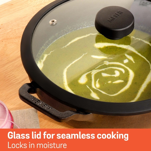 Meyer - Pre-Seasoned Cast Iron Sauteuse with Lid, Induction Cooktop Compatible