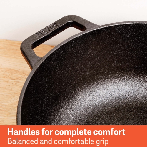 Meyer - Pre-Seasoned Cast Iron Sauteuse with Lid, Induction Cooktop Compatible