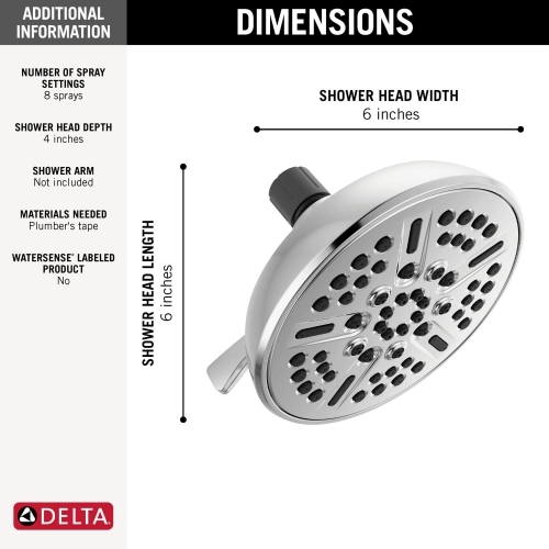 DELTA 75898 Universal Components Shower Head, Chrome