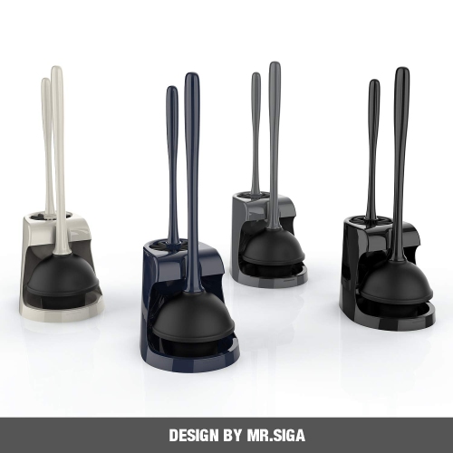 MR.SIGA Toilet Plunger and Bowl Brush Combo for Bathroom Cleaning, Gray, 2 Sets