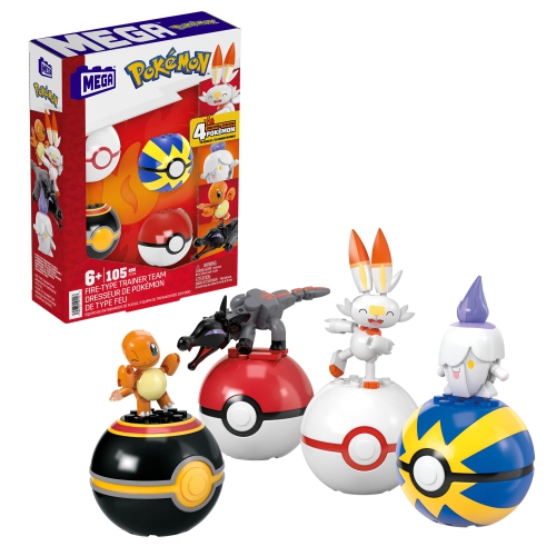 MEGA BRANDS  Mega Pokémon Building Toys Set Fire-Type Trainer Team With 105 Pieces, 4 Poseable Character, 2 Inches Tall, for Kids love it